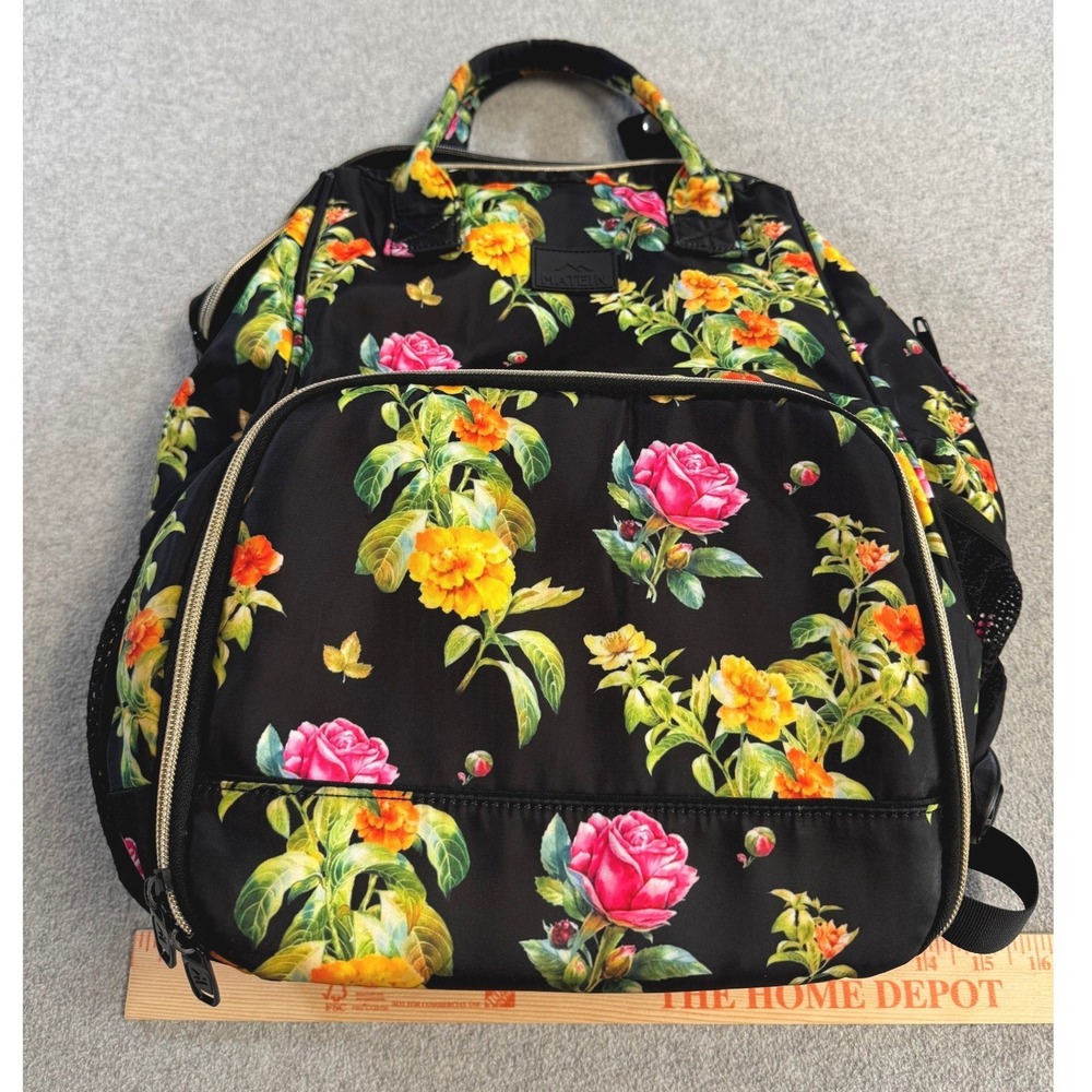 Matein Backpack Floral Multi Pocket‎ Travel Diaper Bag Laptop Bag Black Pink